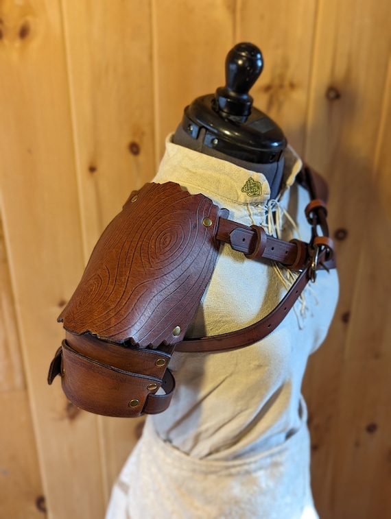 Women's Leather "Wood Bark" Design Pauldron/Shoulder Armor (Customize Your Armor With Multiple Leather & Metal Color Options)