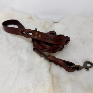 Braided, Personalized Leather Dog Leash With Optional Name plate (Multiple Leather & Metal Colors) image 8