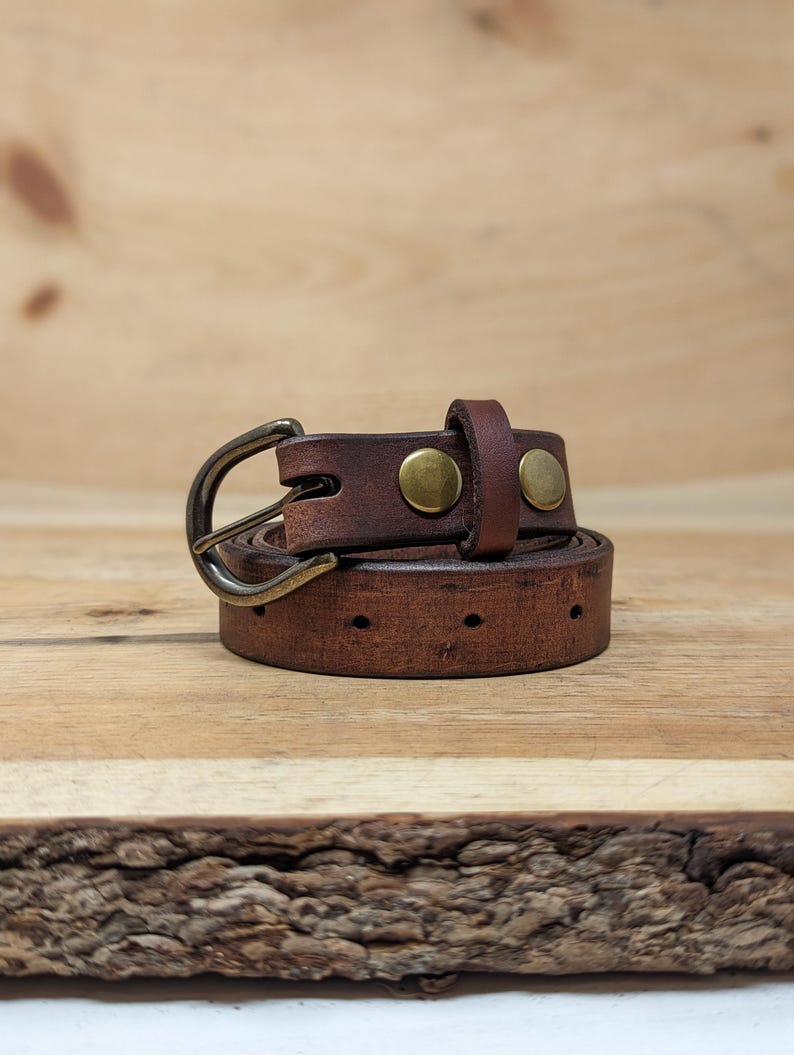 Handmade Full Grain, Cow Leather Belt: Customizable Buckle & Length, USA Made, 1" Wide Bild 10