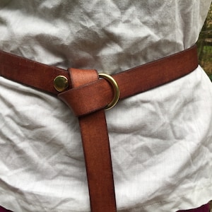 Women's Leather Ring Belt 1 Wide Brown & Gold