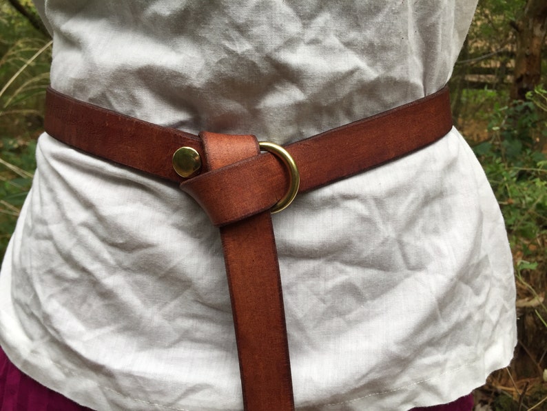 Women's Leather Ring Belt 1 Wide Brown & Gold