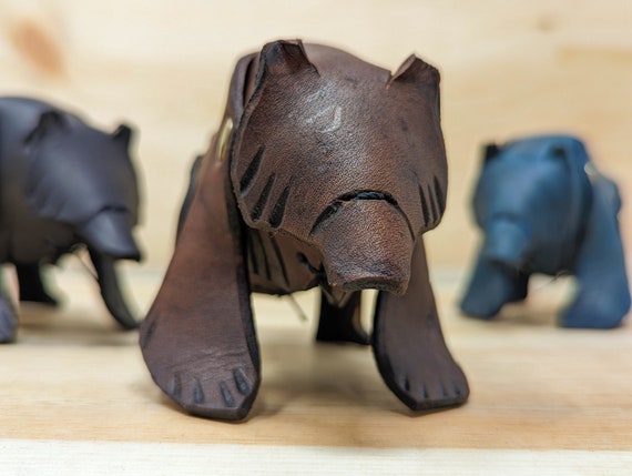 Little Leather Bear Figurines/Miniatures (Customize in Your Choice of Leather And Metal Color)
