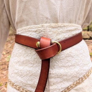 Women's Leather Ring Belt 1" Wide, Handmade Medieval Fashion Wrap Belt