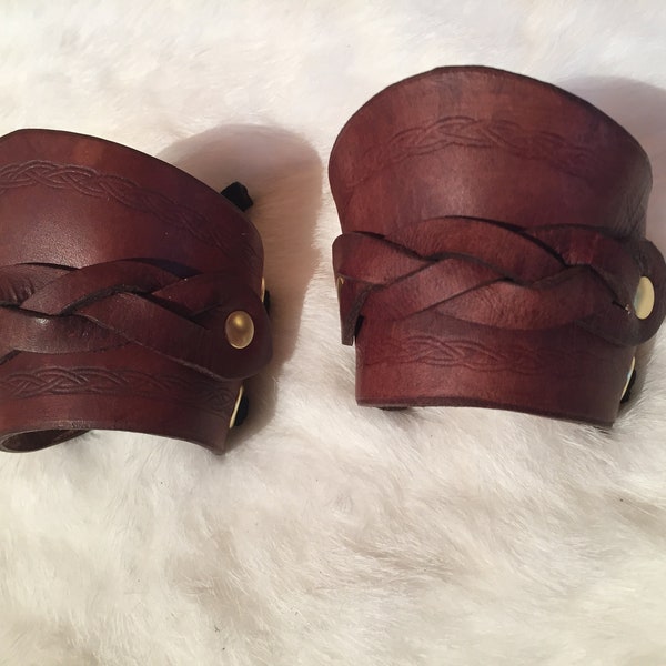 Custom Braided Leather Cuff Bracelets Pair (Multiple Leather & Metal Colors)