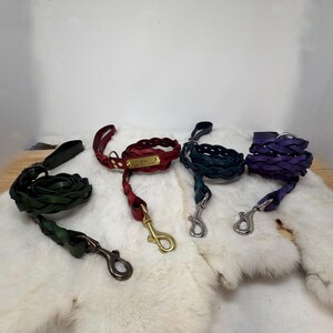 Braided, Personalized Leather Dog Leash With Optional Name plate (Multiple Leather & Metal Colors) image 3