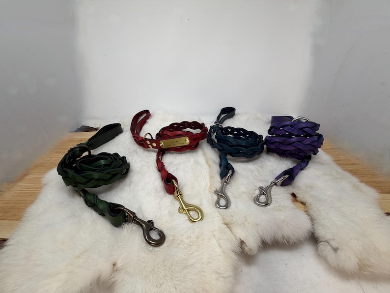 Braided, Personalized Leather Dog Leash With Optional Name plate (Multiple Leather & Metal Colors) image 3