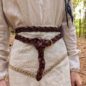 Women's Braided Full Grain Leather Ring Belt: Handcrafted, 1" Wide Wrap Belt