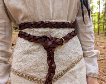 Women's Braided Full Grain Leather Ring Belt: Handcrafted, 1" Wide Wrap Belt