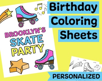Afdrukbare verjaardagskleurplaten - downloadbaar skatefeest - gepersonaliseerde verjaardag