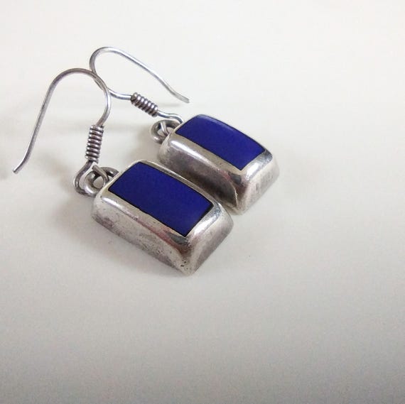 Rectangular Lapis Lazuli Sterling Silver 925 Dang… - image 1