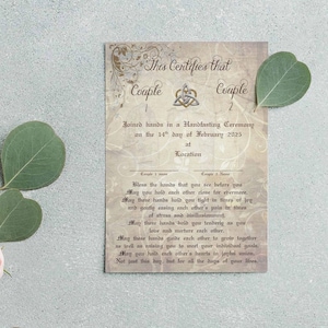 Handfasting Blessing Certificate with Signatures - Personalised - A4