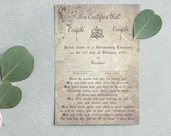 Handfasting Blessing Certificate with Signatures - Personalised - A4
