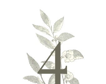 Simple Grey Flower Leaves Wedding 5x7" Printable Table Numbers 1-20 - INSTANT DOWNLOAD