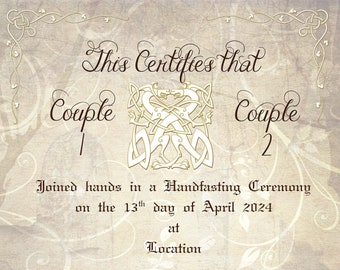 Celtic Dragon Handfasting Blessing Certificate - Personalised - A4