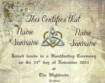 Handfasting Blessing Certificate - Personalised - A3