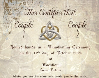 Handfasting Blessing Certificate - Above you are the stars ...  - Personalised