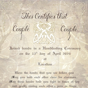 Celtic Dragon Handfasting Blessing Certificate - Personalised - A4