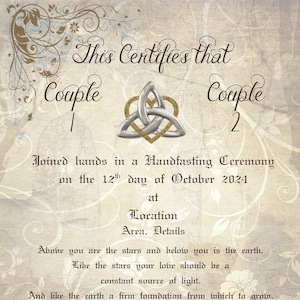 Handfasting Blessing Certificate - Above you are the stars ...  - Personalised
