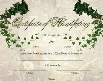 Green Ivy Handfasting Certificate - Celtic - Pagan