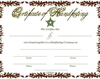 Rust Red Handfasting Certificate - Celtic  Pagan Theme - Groom and Groom