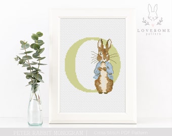 Peter Rabbit Monogram O Cross Stitch PDF Pattern, Peter Rabbit Alphabet Cross Stitch, Custom Baby Cross Stitch Pattern, Instant Download PDF