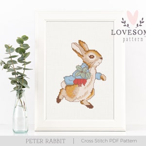 Peter Rabbit Kreuzstich PDF Muster, Osterhase Kreuzstich Muster, Vintage Ostern Hase Kreuzstichmuster, Instant Download PDF