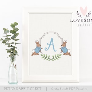 Peter Rabbit Crest Cross Stitch PDF Pattern, Bunny Crest Cross Stitch PDF Pattern, Easter Crest Cross Stitch Pattern, Instant Download PDF