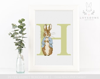 Peter Rabbit Monogram H Cross Stitch PDF Pattern, Peter Rabbit Alphabet Cross Stitch, Custom Baby Cross Stitch Pattern, Instant Download PDF