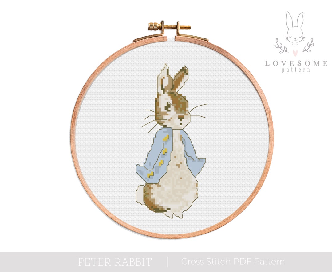 Peter Rabbit Cross Stitch PDF Pattern, Vintage Easter Bunny Cross