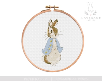 Peter Rabbit Cross Stitch PDF Pattern, Vintage Easter Bunny Cross Stitch PDF Pattern, Cute Rabbit Spring Hare Cross Stitch Pattern