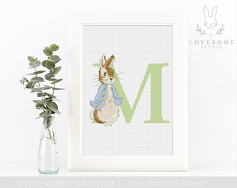 Peter Rabbit Monogram M Cross Stitch PDF Pattern, Peter Rabbit Alphabet Cross Stitch, Custom Baby Cross Stitch Pattern, Instant Download PDF