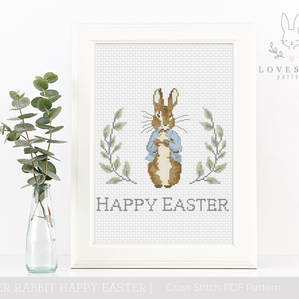 Peter Rabbit Happy Easter Wreath Cross Stitch PDF Pattern, Babys First Easter  Cross Stitch PDF Pattern, Spring Bunny Cross Stitch Pattern