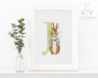 Peter Rabbit Monogram J Cross Stitch PDF Pattern, Peter Rabbit Alphabet Cross Stitch, Custom Baby Cross Stitch Pattern, Instant Download PDF
