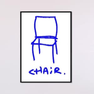 Impresión de ilustración de silla azul / Arte de cocina / Arte de sala de estar / Póster de pared atractivo / Arte hecho a mano / Arte de silla / Arte acogedor / Arte simple