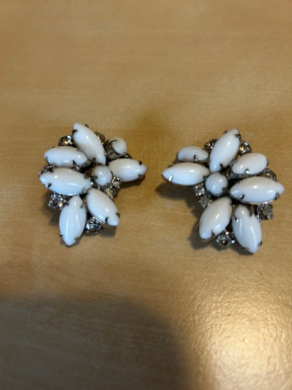 1950's Vintage Earrings with milk glass and white 
