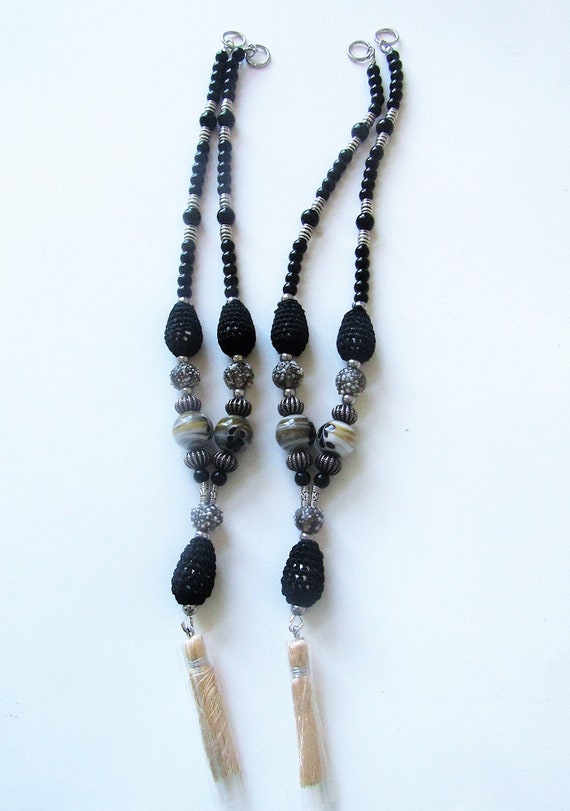 Black And Silver Beaded Boho Style Curtain Tiebacks Curtain Etsy