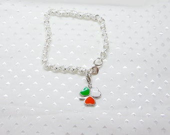 Silver Bracelet, Removable Tricolour Shamrock Charm, St Patrick's Day, Good Luck Bracelet, Silver Plated Bracelet