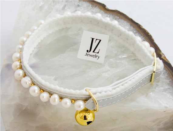 Pearl Ancol Safety Cat Collar, Pearl Rabbit Collar, Gold Plated Beads, Many colours, Gold plated beads Gold Bell, Pet Gift.