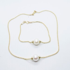 Large Freshwater Pearl with Chunky Gold Filled Curb Chain Bracelet and Necklace. Minimalistic and Chic jewellery Set