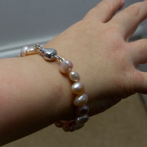 Freshwater Pink Baroque Pearl Baby/ Child Gift Bracelet with a  Sterling Silver Heart Clasp. Handmade 1st Gift, Christening, 1st Birthday