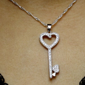 21st Birthday Gift Key Necklace with Rose Gold Heart 925 Sterling Silv –