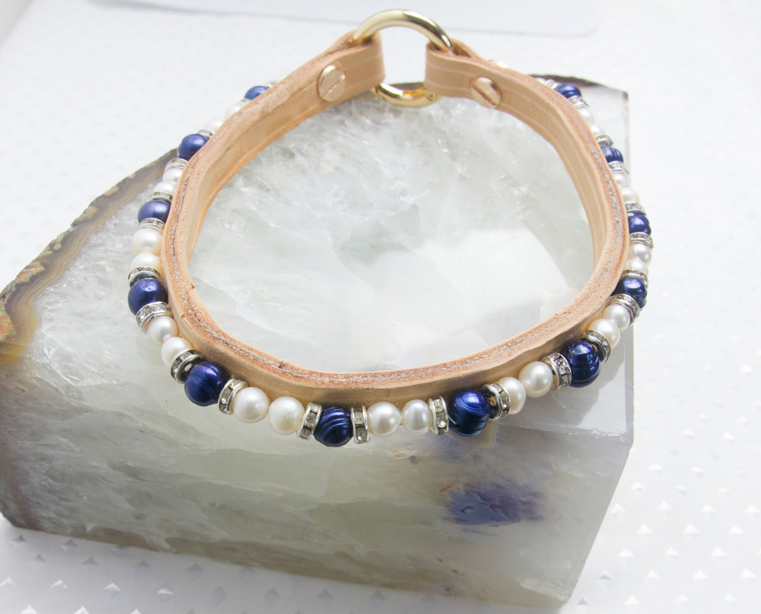 Leather Cat Collar Luxury Tan Real Leather With Freshwater Etsy UK