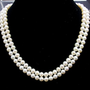 Freshwater Cultured Pearl Bridal Double Strand Necklace with Sterling Silver Clasp and matching Sterling Silver Stud Earrings Love Gift.