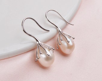 White Pearl Claw Hook Earrings, Silver Plated or Gold Plated Hooks (Only white Pearls Left), Perfect Gift.Birthday present.