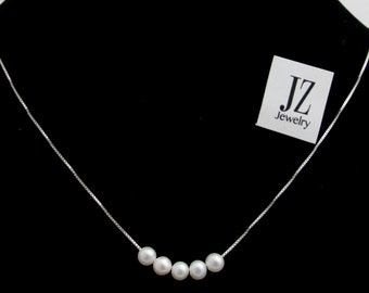 Freshwater 5 Pearl Sterling Silver  Bridal Necklace with matching Bracelet and Sterling Silver  Pearl Stud Earrings.