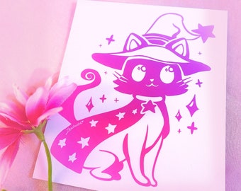 Impresión artística de gato mago (5" x 7") Ilustración de gatito adorable