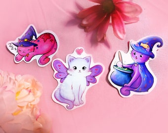 Pegatinas de gato mago adorables / Pegatinas troqueladas brillantes