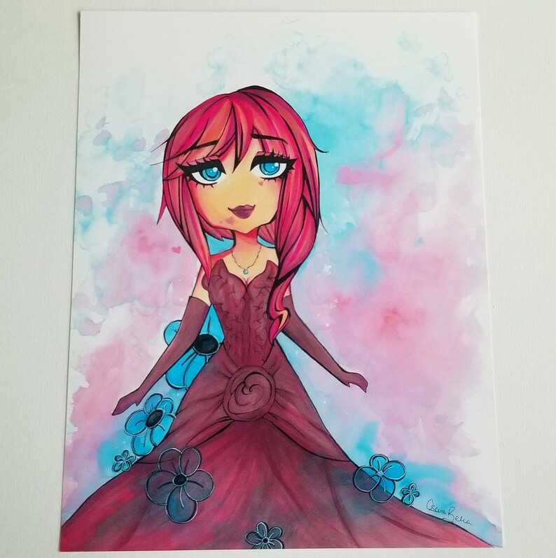 Lightning Returns Final Fantasy Xiii Kawaii Anime Gry Wideo Midnight Fioletowe Akwarele I Copic Markery Portret Art Print Przez Oscurabella
