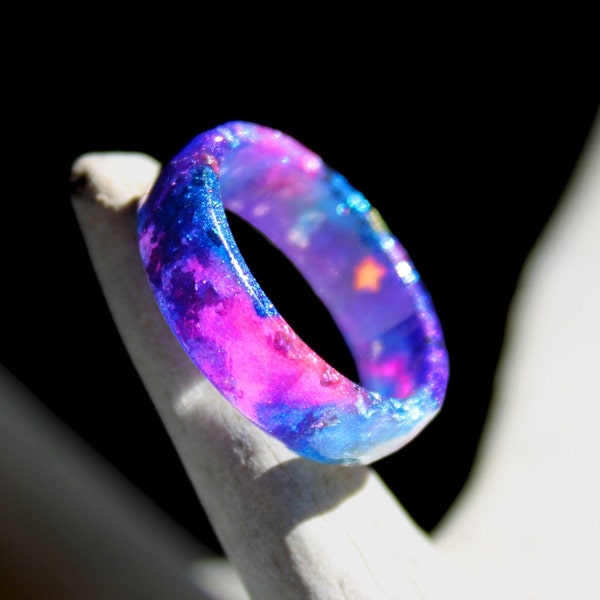 Handmade Epoxy Resin Ring: Galaxy Andromeda