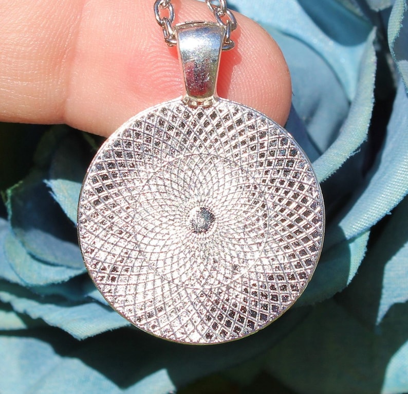 Tibetan silver Photo glass Cabochon pendant. Brushes with chain